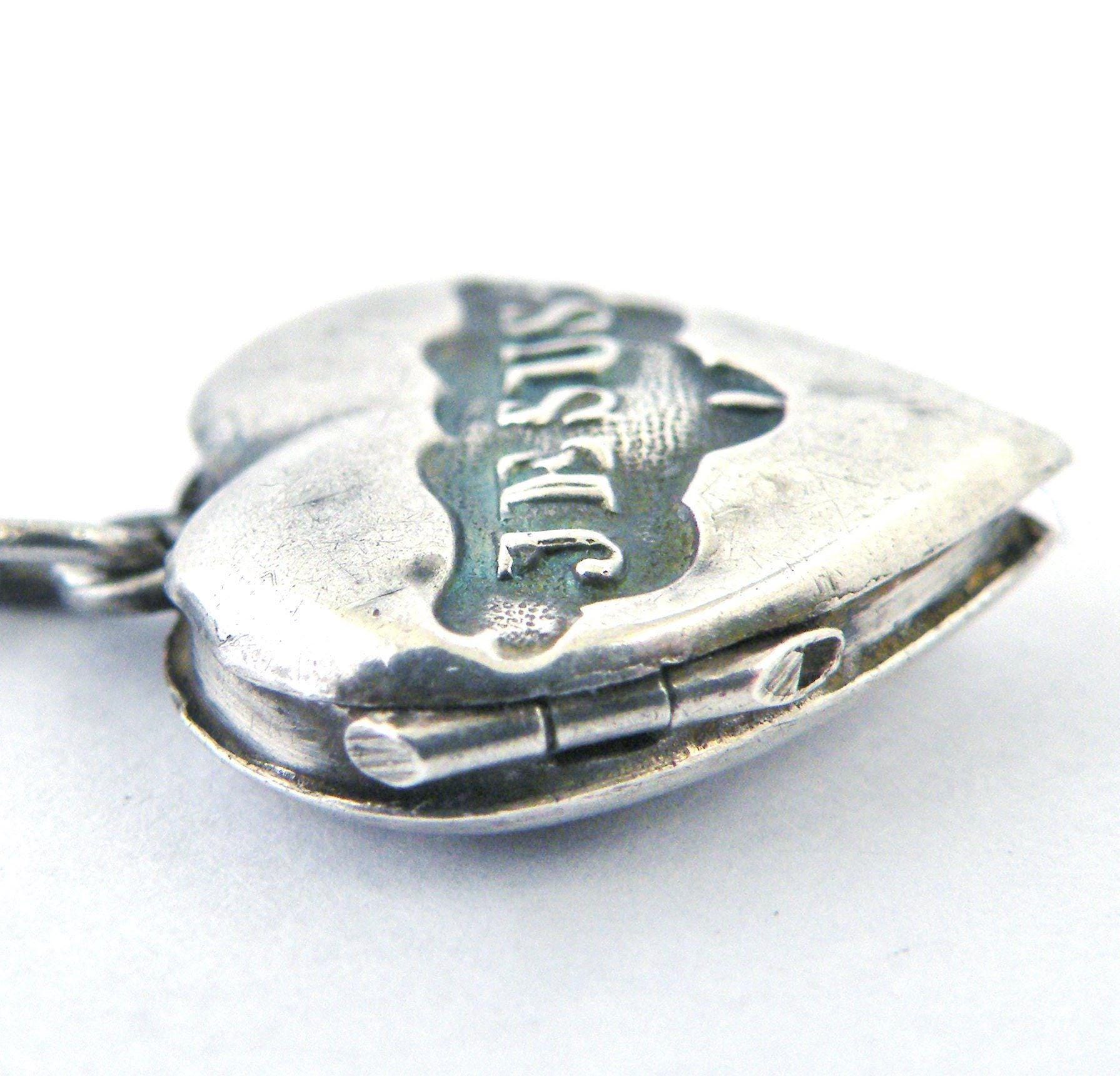French Heart Locket Antique Reliquary Mary Marie and Jesus, With Chain ...