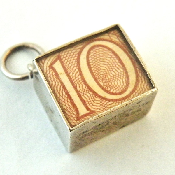 Vintage 1950s 10 shilling note charm sterling silver