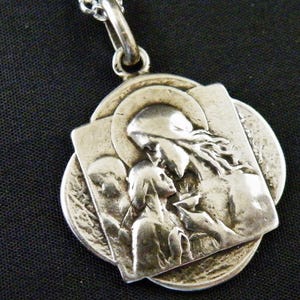 French art nouveau silver Jesus medal and chain 1904