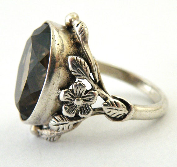 Arts and Crafts ring smoky quartz  sterling silve… - image 3