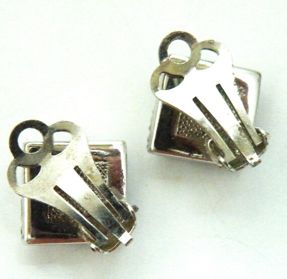 Art deco clip earrings ruby paste chrome plated - image 2