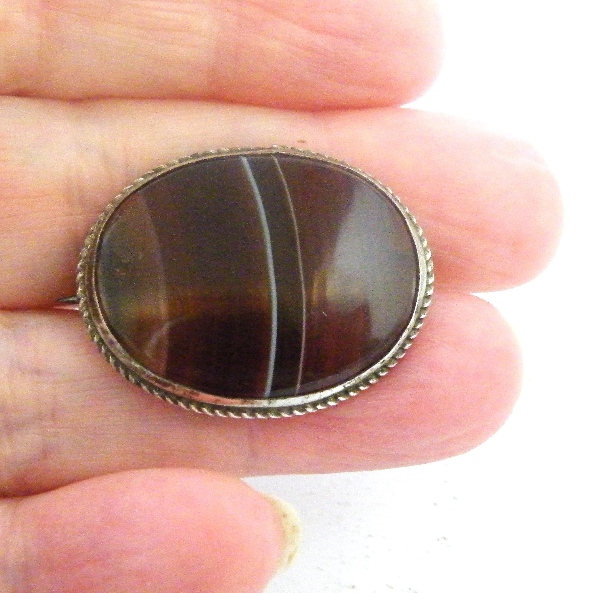 Vintage Agate Brooch Antique Victorian Scottish Pebble Sterling