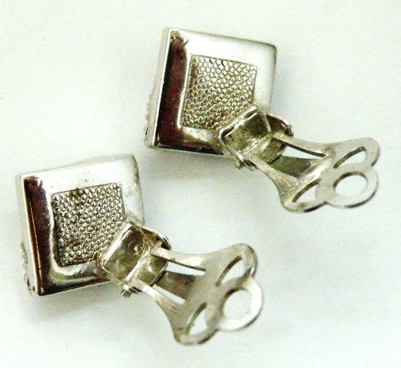 Art deco clip earrings ruby paste chrome plated - image 3