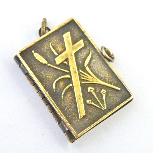 French religious book locket stations of the cross in brass