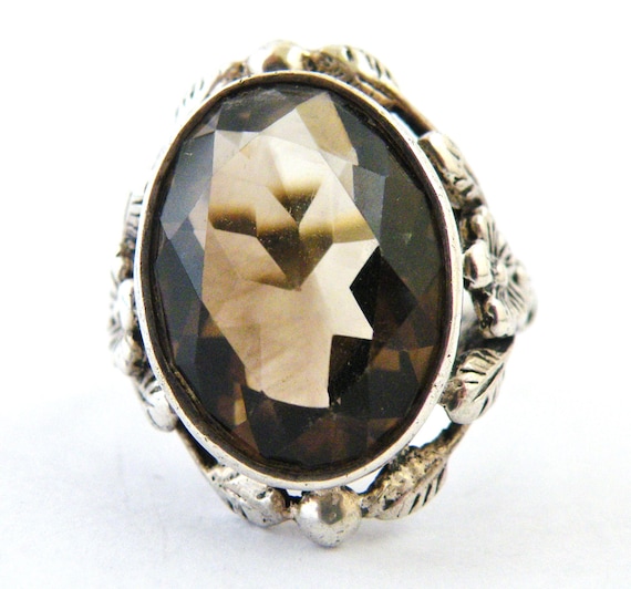 Arts and Crafts ring smoky quartz  sterling silve… - image 2