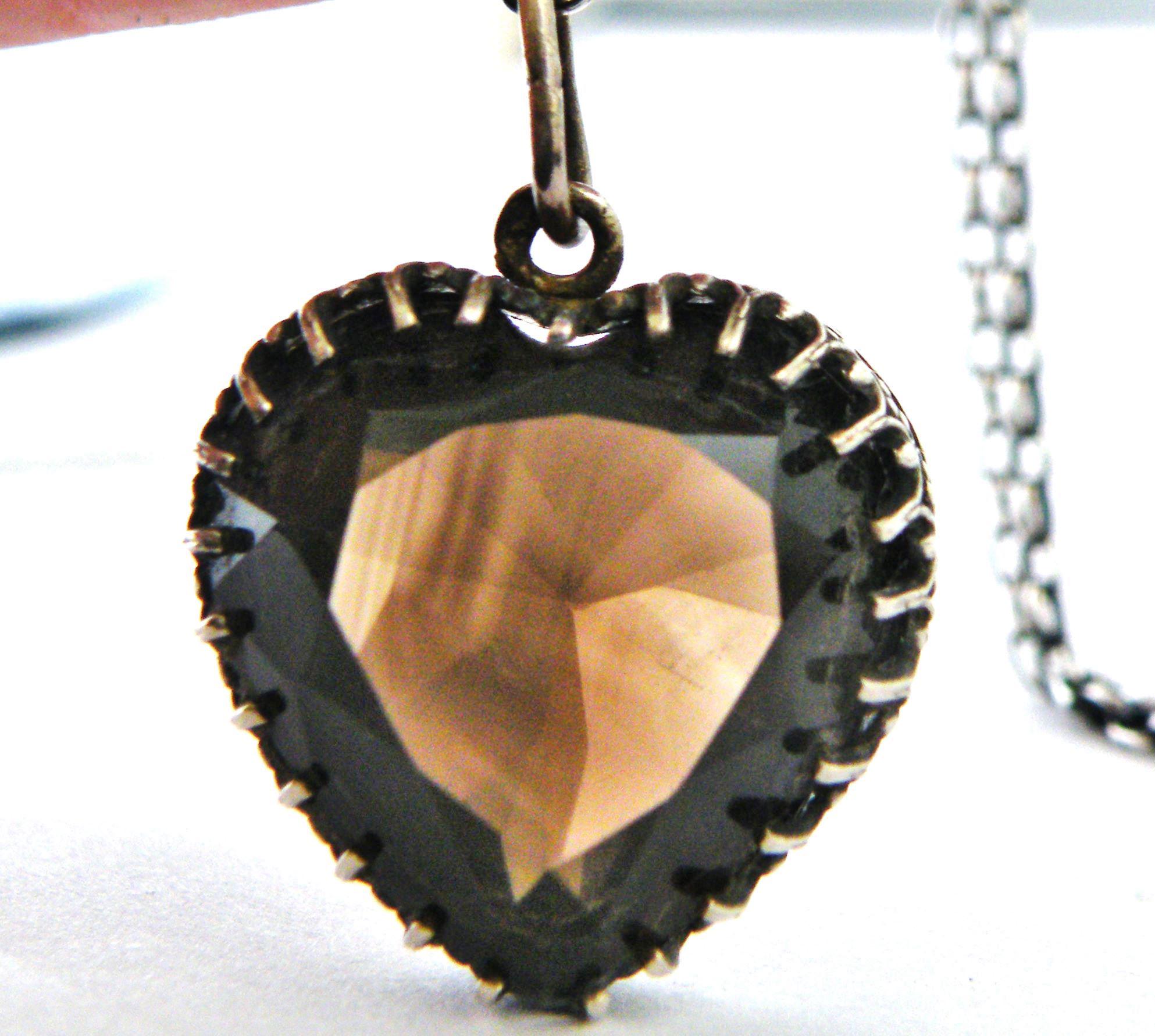 アクセサリー MHT smoky quartz Heart pendant top Vintage Heart Smoky Quartz Pendant and Chain,large Size