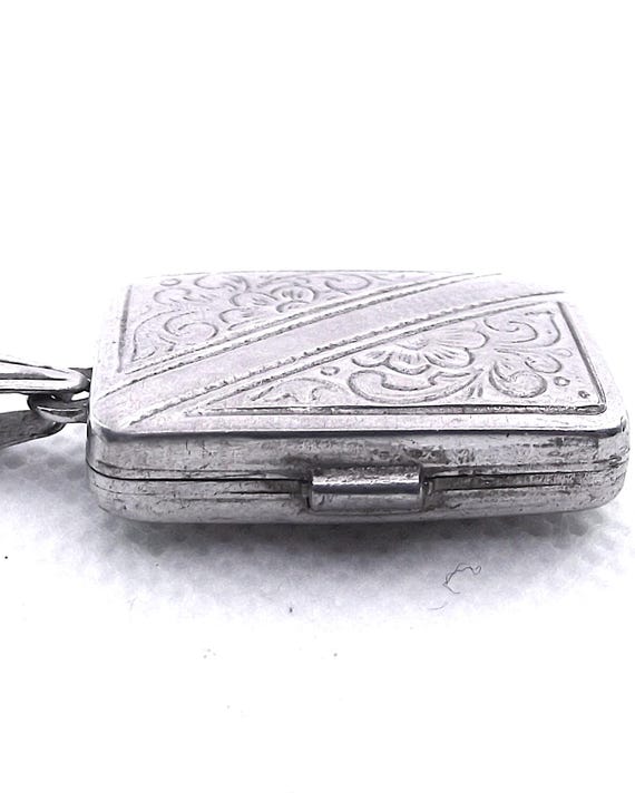Vintage silver locket and chain, rectangular art … - image 6