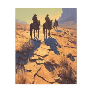 Cowboy Horse Canvas Wall Art Western Desert Painting Giclée Print Ready to Hang Rustic Living Room Gift
