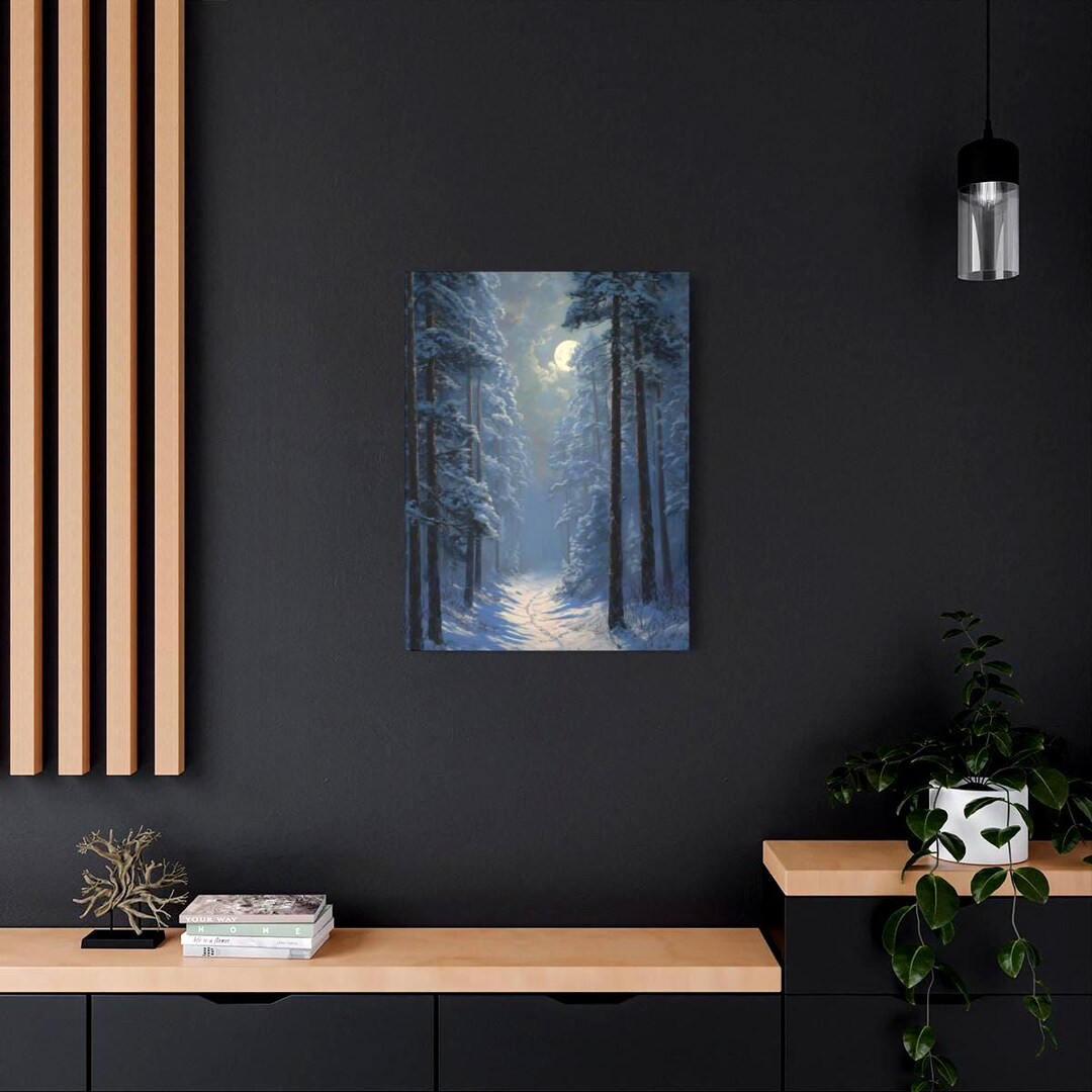 Winter Forest Canvas Art – Snowy Pine Trees, Moonlight Wall Decor - Etsy