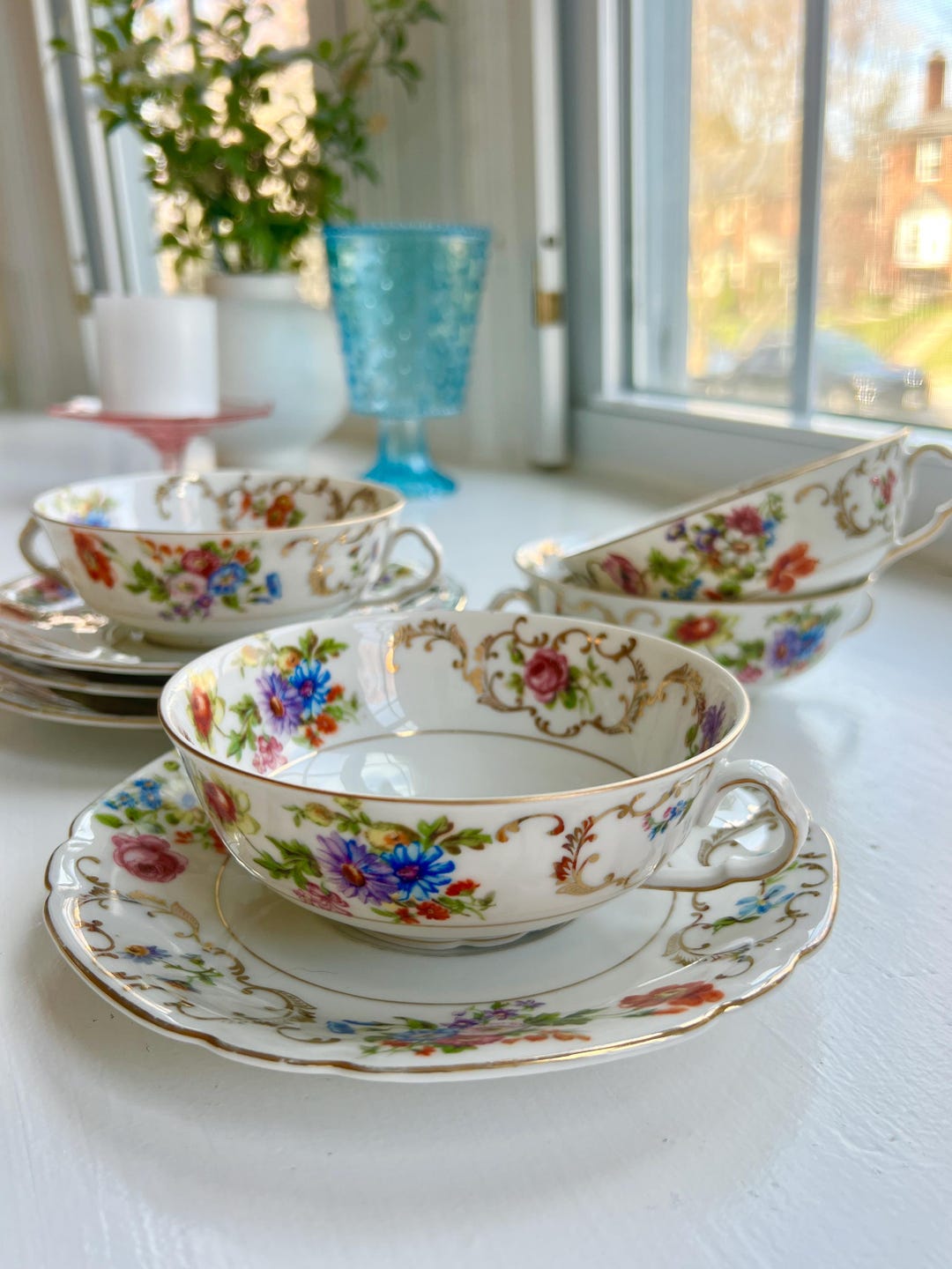Vintage Victoria China Czechoslovakia Double Handle Cream Soup Cups ...