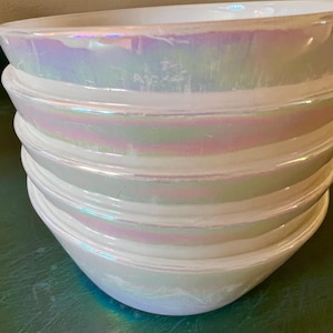 Vintage Federal Glass Iridescent Milk Glass Bowls - Set of 5
