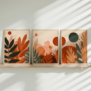 Boho Botanical Wall Art Set of 3: Abstract Terracotta Prints (Digital Download)