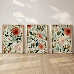 Boho Floral Print Set: Terracotta & Sage Green Botanical Gallery (Digital Download