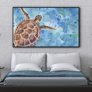Quiet Sea Turtle Watercolor Print: Peaceful Coastal Wall Art