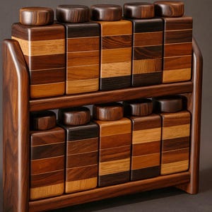 Handmade Pine Wood Spice Rack with 12 Jars: Kitchen Organizer