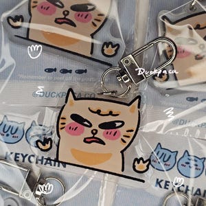 angry cat keychain | illustrated | acrylic linked keychain | doodle | cute | funky | derpy | trinket lovers | kitty | catto | charms