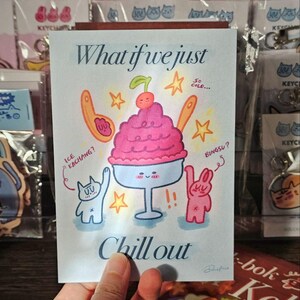 ¿Qué pasaría si simplemente nos relajáramos? Lámina artística A6 / láminas bonitas / conejo / gato bonito / conejito bonito / helado / decoración de pared / decoración de pared bonita / postal
