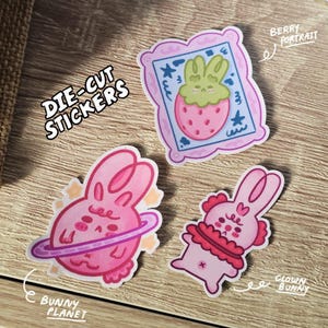 Pegatinas de vinilo de conejito gruñón / Pegatinas troqueladas mate impermeables / Decoración de animales adorables para portátil y botella de agua / Regalo para la Generación Z