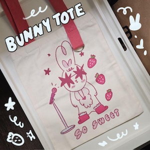 Bolsa de lona con estampado de conejito Rockstar Dancing, de algodón, serigrafiada, para supermercado, para manualidades, con motivos de animales.