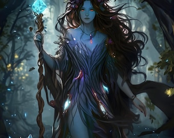 Pintura de personajes de rol, descarga digital de arte de personajes de rol de fantasía, retrato personalizado de hada del bosque, regalo personalizado para jugadores, póster de fantasía
