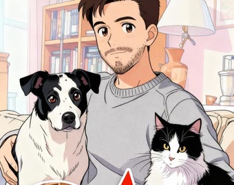 Retrato de mascota estilo anime personalizado, ilustración kawaii de mascota a partir de una foto, retrato personalizado de perro o gato, arte de pared adorable para mascotas, regalo para amantes de las mascotas.