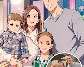 Retrato personalizado de pareja de anime a partir de una foto, ilustración de dibujos animados personalizada, encargo de anime, regalo de aniversario para parejas, obra de arte digital.