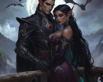 Encargo de arte de personajes personalizados, ilustración personalizada para jugadores, personaje de videojuego, retrato de fantasía de pareja de vampiros, personaje de fantasía gótica