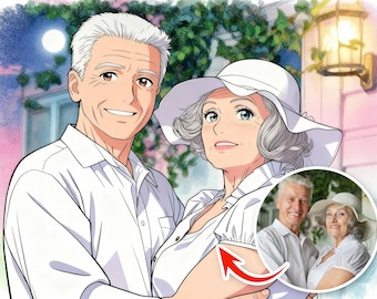 Retrato de anime personalizado a partir de una foto, dibujo animado personalizado de una pareja, regalo de jubilación para un compañero de trabajo, arte de anime familiar.