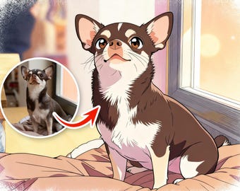 Retrato de mascota estilo anime, la mejor idea de regalo para dueños de mascotas, ilustración de perro kawaii, retrato de mascota estilo anime personalizado a partir de una foto, retrato de mascota estilo dibujos animados de anime