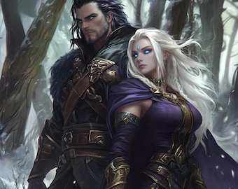 Retrato de pareja de fantasía RPG personalizado, encargo de arte de personaje personalizado, ilustración personalizada para jugadores, personaje de juego de dos o tres héroes