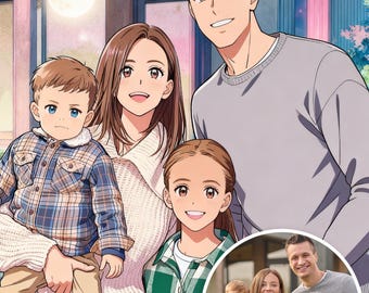 Retrato familiar de anime a partir de una foto, dibujo animado personalizado de pareja, el mejor regalo personalizado para marido y mujer, novio y novia.