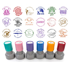 Custom name teacher stamp 28mm personalised round school classroom praise stamp handmade in UK