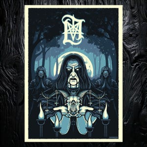 In the Sign of the Horns – Lord Ahriman Signed Poster | Limited Edition Occult Wall Art | Satanic Gothic Decor | Dark Metal Print
