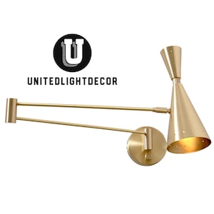 Halverwege de eeuw wandkandelaar LELO 2 wandlamp, handgemaakte messing op Stilnovo geïnspireerde moderne wandlamp licht, leeslamp naast bed