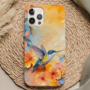Funda para iPhone con diseño de colibrí, funda estética pintada para iPhone, funda para iPhone con pájaros, funda para teléfono con amantes de la naturaleza, funda artística para iPhone 16