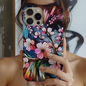 Stained Glass Cherry Blossom iPhone Case, Vibrant Floral Phone Case, Cherry Blossom case for iPhones, iPhone case for her, pink flower case