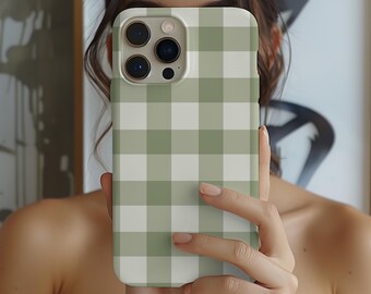 Olive Green Checked iPhone Case, Watercolor Phone Case, Minimalist iPhone Case, Preppy phone case, Green Case for iPhone, Gingham Case
