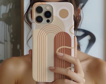 Boho Art Print-hoesje voor iPhone, abstract telefoonhoesje, minimalistisch telefoonhoesje, modern hoesje uit het midden van de eeuw, iPhone-accessoires, boho Sun Art