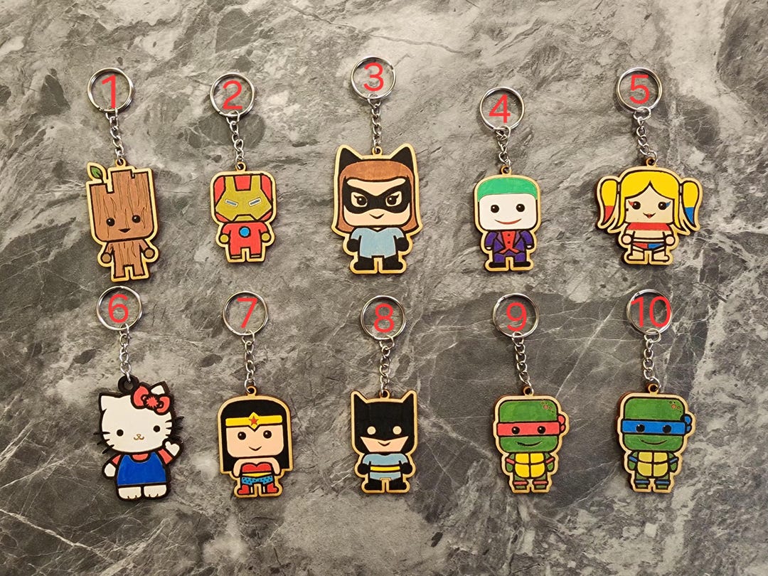 Keychains Character Designs Hand Painted Wooden Keychain (character Series) - Etsy