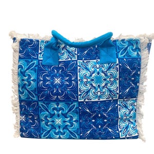 Patterned cotton beach bag, colorful bag, blue bag, summer bag, Italian design bag