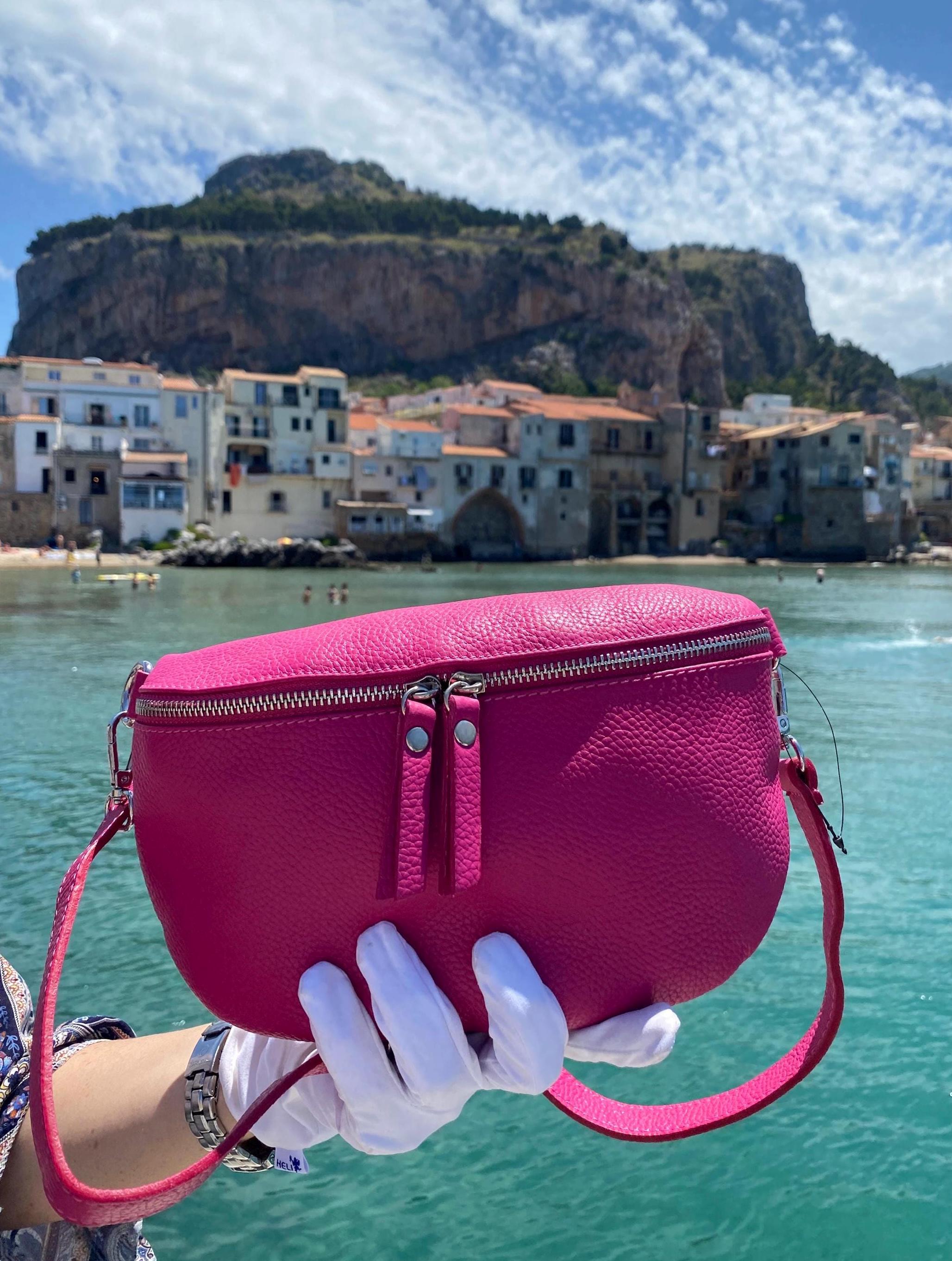 Genuine leather bum bag with adjustable shoulder strap, colorful leather bum bag