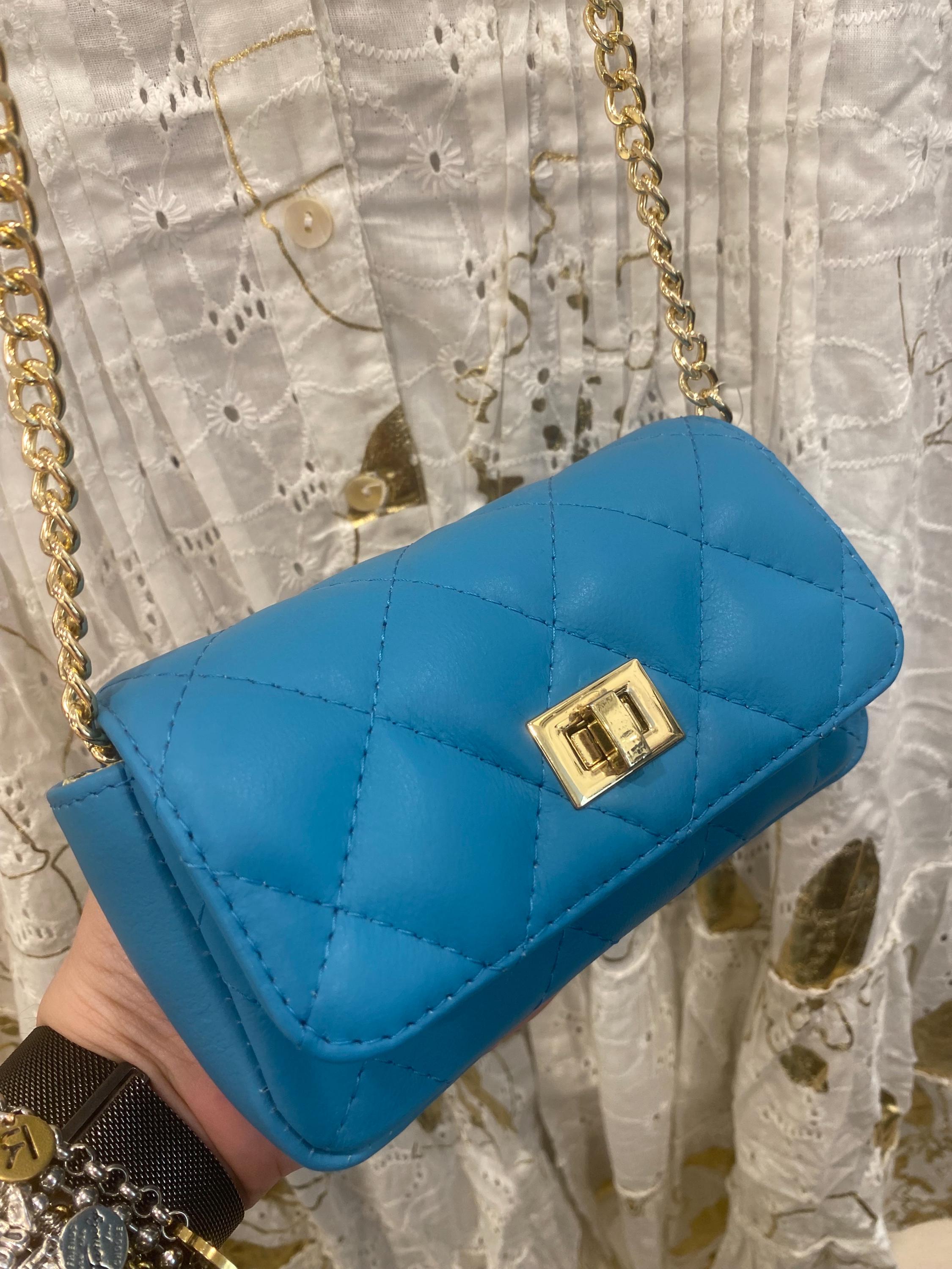 Small Shoulder Bag, Made in Italy, in Real Leather, With Gold 
