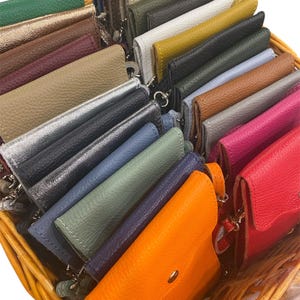 Tracollina Porta Cellulare in vera pelle, con due scomparti, borsetta per cellulare, borsa portacellulare,