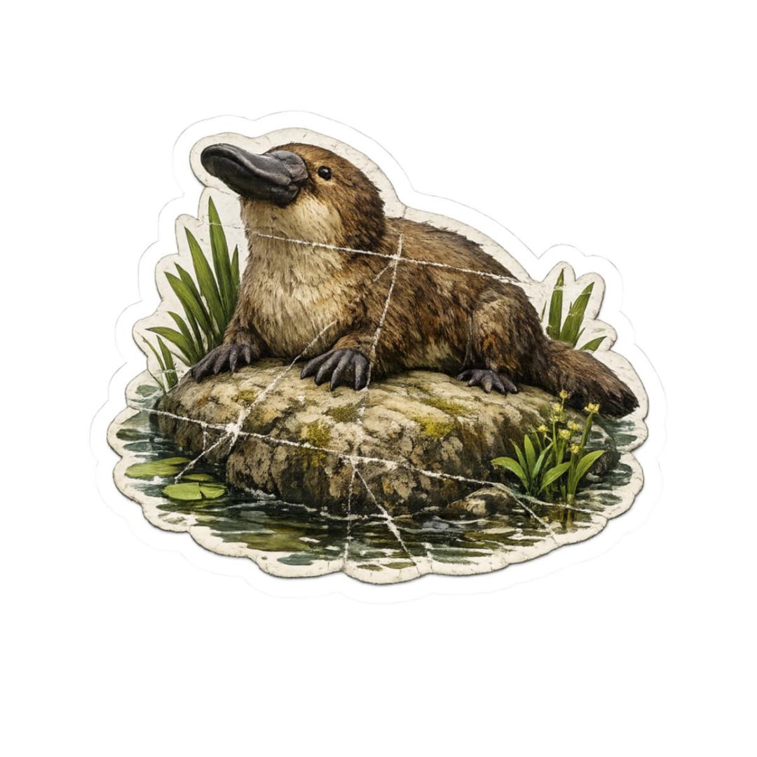 River Bank Sticker Platypus on Rock Sticker | Kiss-cut Wildlife Decal, Riverbank ...