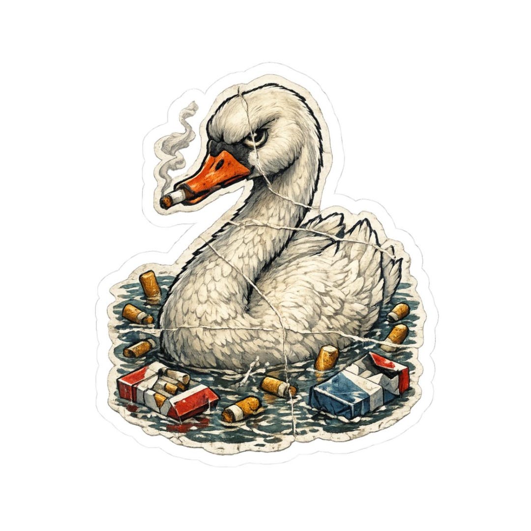 Smoking Swan Sticker | Vinyl Kiss-cut Sticker, Swan With Cigarette and ...