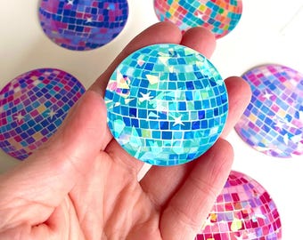 Holographic Disco Ball Vinyl Sticker - 6 Color Options - Retro Mirror Ball - Dance or Bachelorette Party Favor, Water Bottle & Laptop Decal