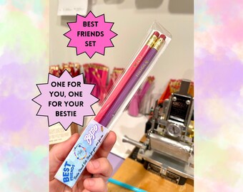 Small Best Friend Gift, Matching BFF Pencils Set of 2, Cute Tiny Gift for Besties, Friendship Gift, Galentines Gift, Best Friends Pencils