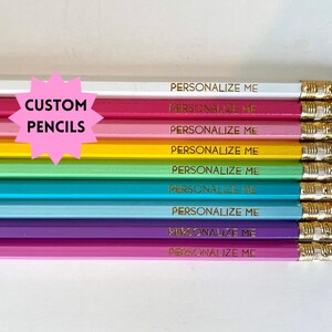 9 Custom Foil Stamped Pencils in Pastel Rainbow - No.2 Pencils - Personalized with Name or Message - Cute Pencils - Teacher or Student Gift