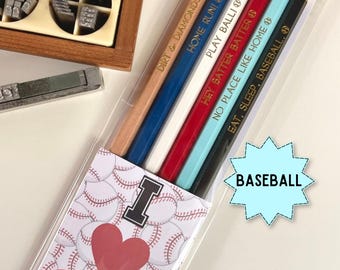 Baseball Pencil Pack, 6 Fun Baseball & Softball Sayings, Baseball Player Gift, Team Party Favors, Coach Gift, Sports Fans Stationery Pencils