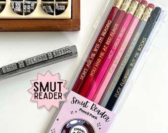 Smut Reader Pencil Pack, Set of 6, Spicy Book Lover Gift, Romance Readers, Bookish Gift, Funny Book Club Gift, Book Lover Pencils
